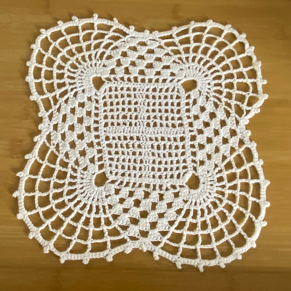 Vintage Handmade Crochet Pineapple Lace Square Doily 10in Cotton Farmhouse Decor